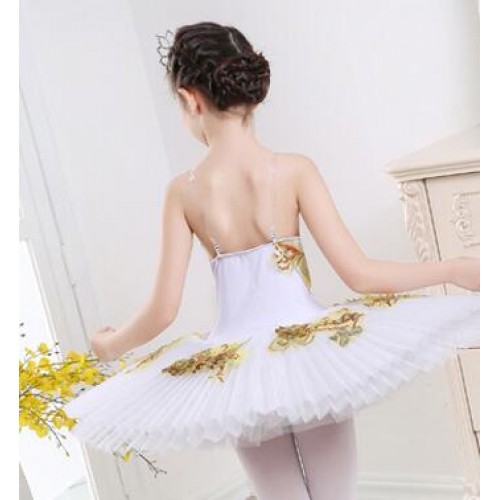 Kids ballet tutu dresses professional girls white swan lake platter pancake competition tutu dresses